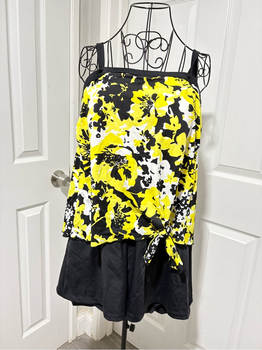Maxine of Hollywood Yellow & Black White Floral Swim Dress